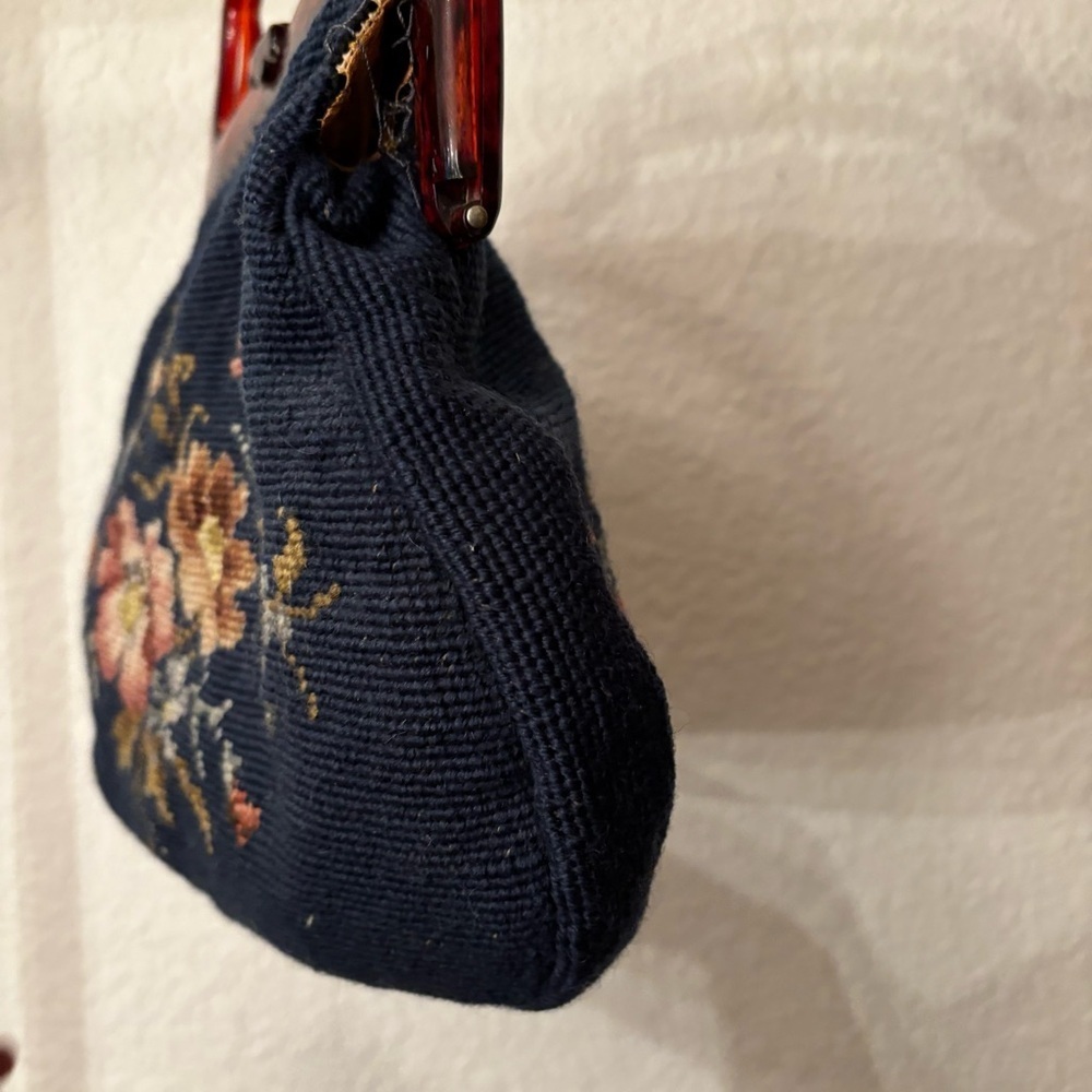 Vintage Sewing Tapestry Bag/Handbag with Bakelite Handle, Blue Floral. Clutch - Picture 13 of 16